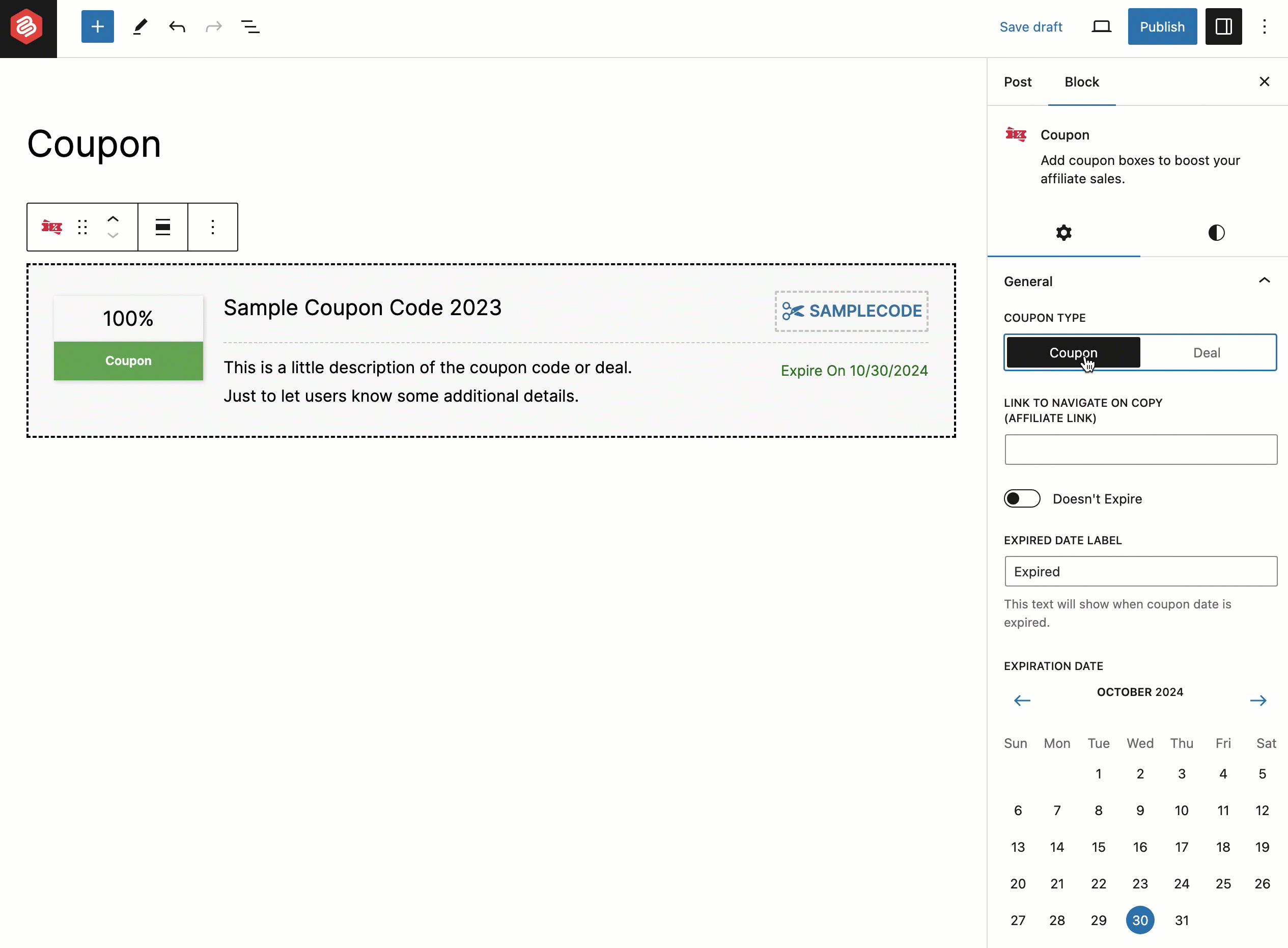 Coupon Block for WordPress Ultimate Blocks