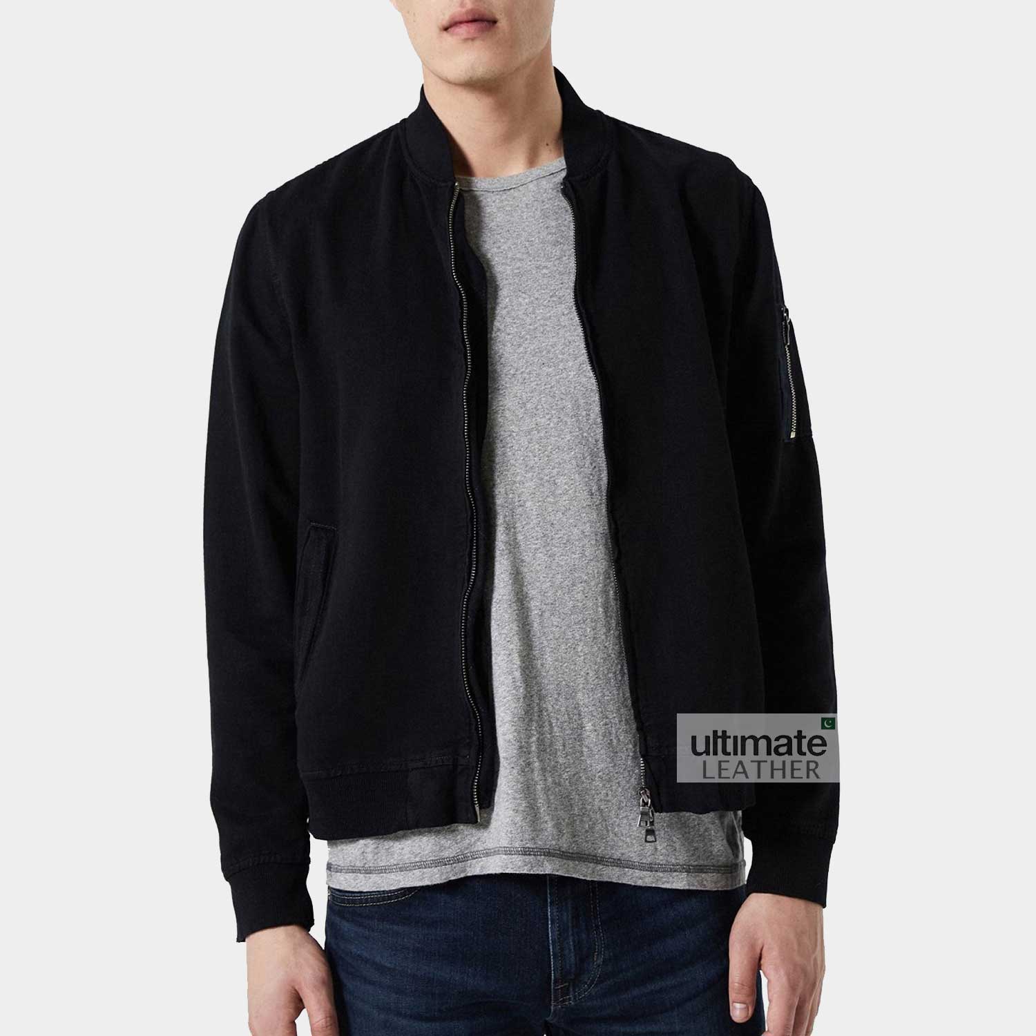 Get Mens Rib Knit Jacket Black Cotton Jacket Ultimate Leather