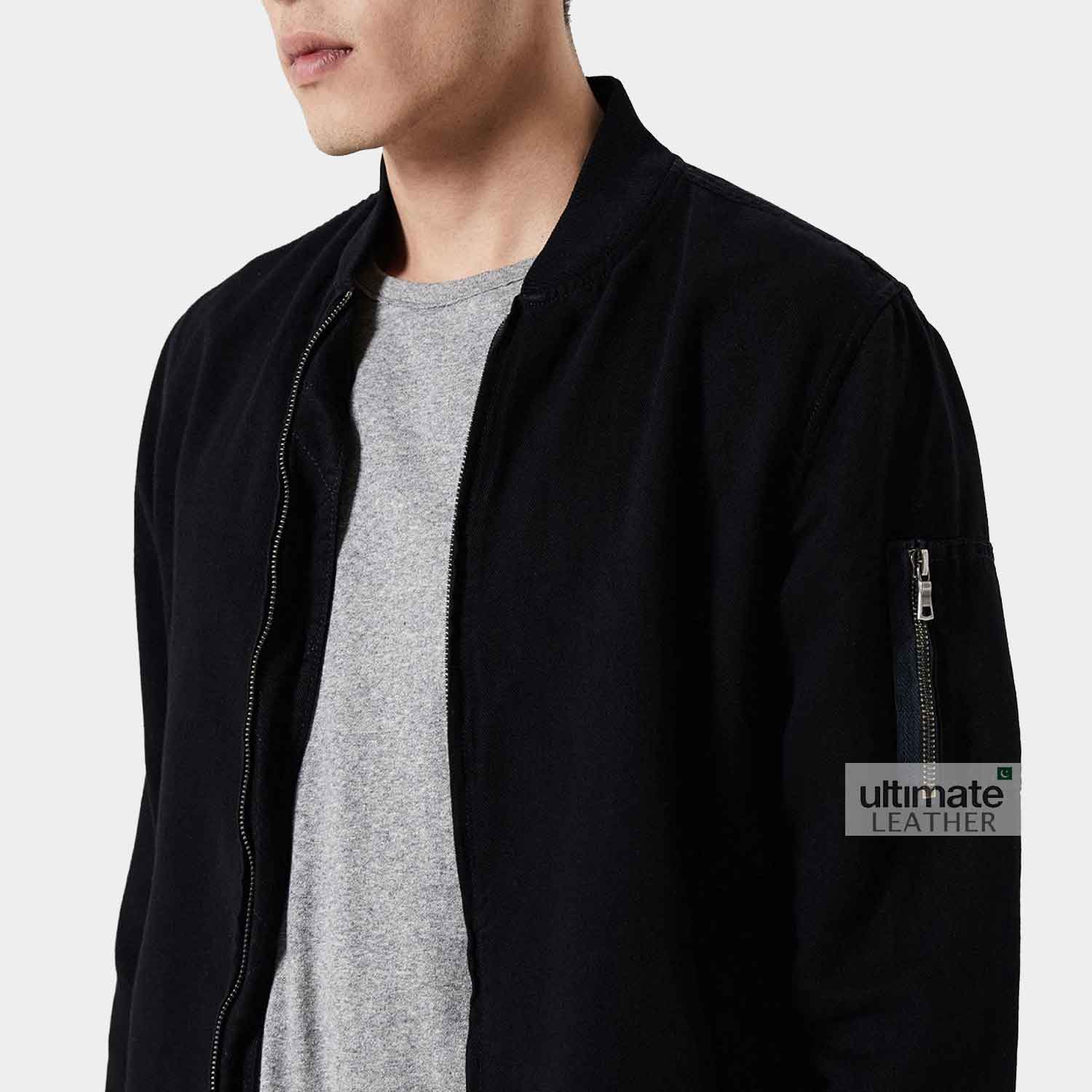 Get Mens Rib Knit Jacket Black Cotton Jacket Ultimate Leather