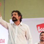 José Sarrión durante un acto junto a Alberto Garzón celebrado tres días después de la denuncia. FOTO: IUCyL