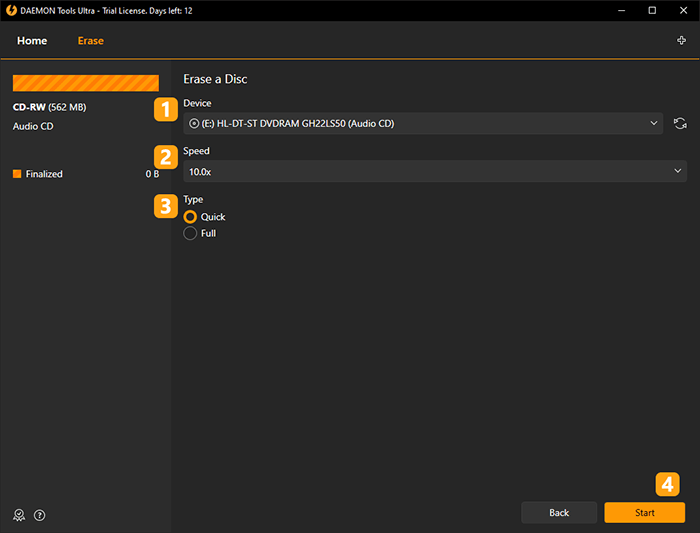 Erase a Disc DAEMON Tools Ultra Help