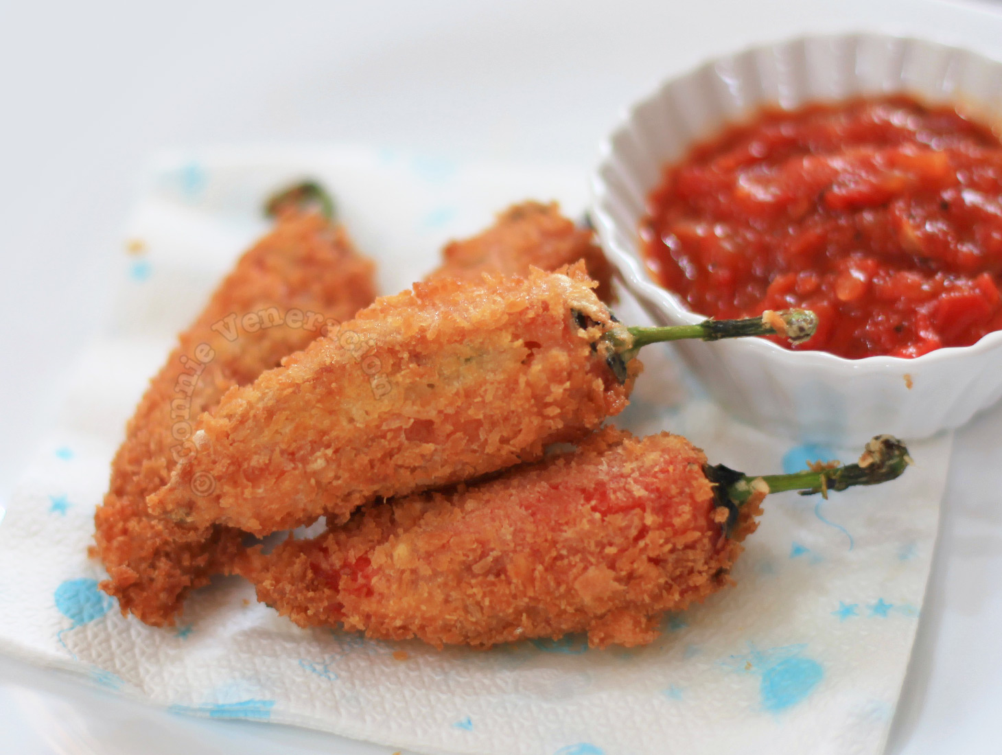 Katsustyle cheesestuffed pimientos