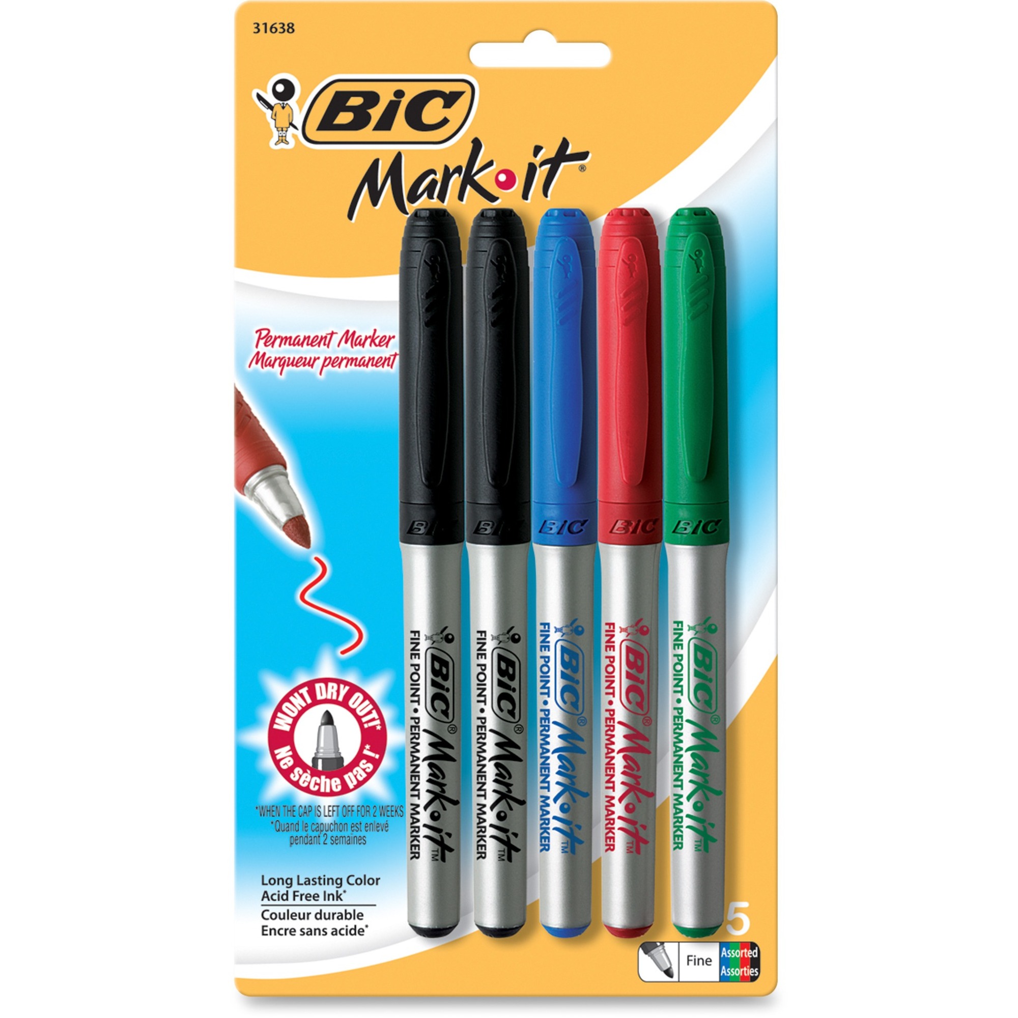 Permanent Marker, BIC Intensity Color Assorted Fine Tip, 5/Pack Umber