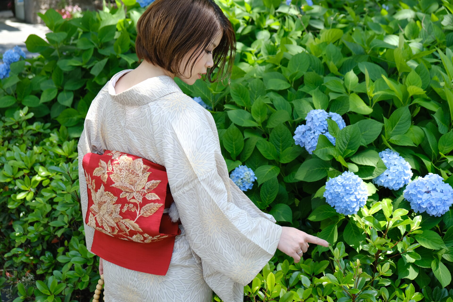 夏単衣のレンタル着物で京都の紫陽花を楽しむ UME SAKURA