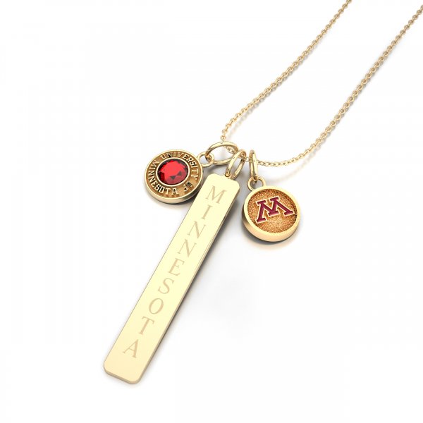 University of Minnesota Layered (3) Charm Gold Necklace University of