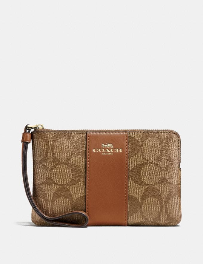 (MY) Coach Corner Zip Wristlet In Signature Canvas Khaki