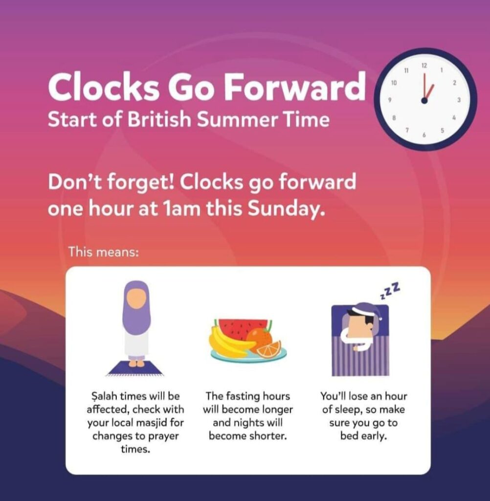 Clocks Go Forward British Summer Time Union of Muslim Organisations (Walsall)