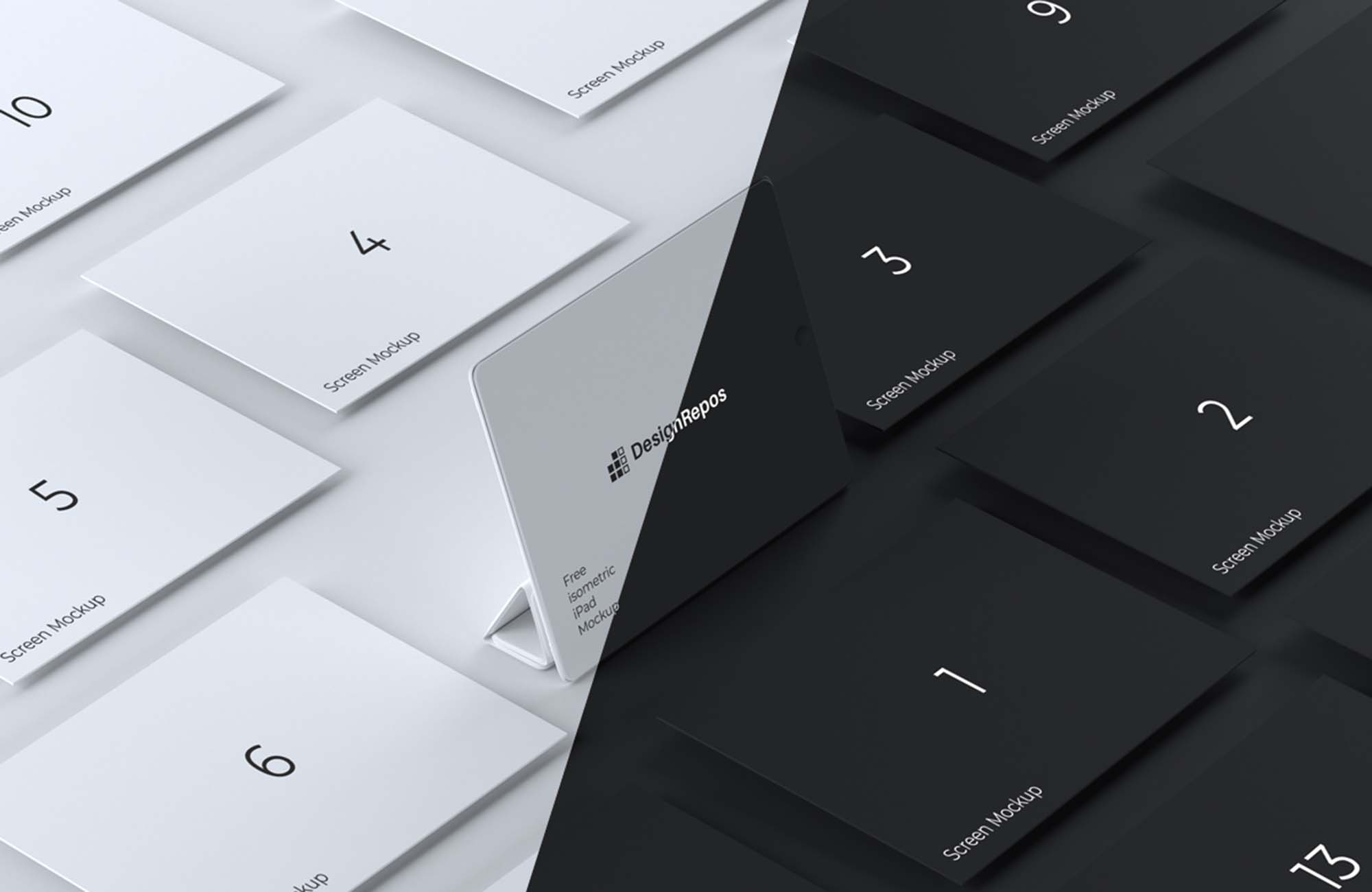 Free iPad Mockup with Isometric Screens (PSD)