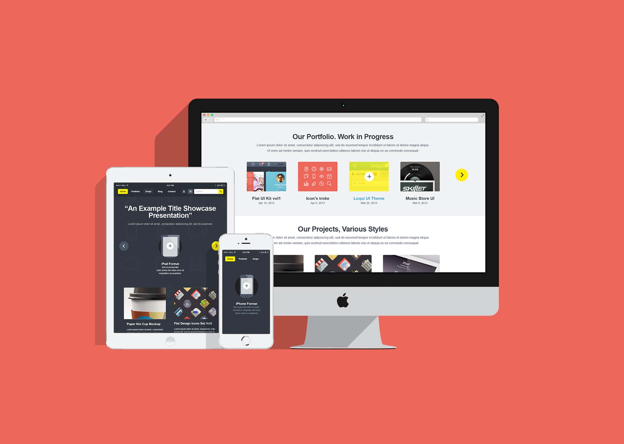 Free Flat Responsive Showcase Mockup (PSD)