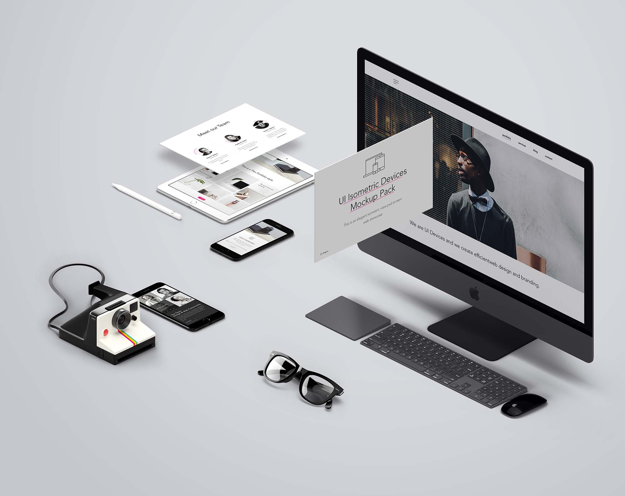 Free UI Isometric Devices Mockup (PSD)