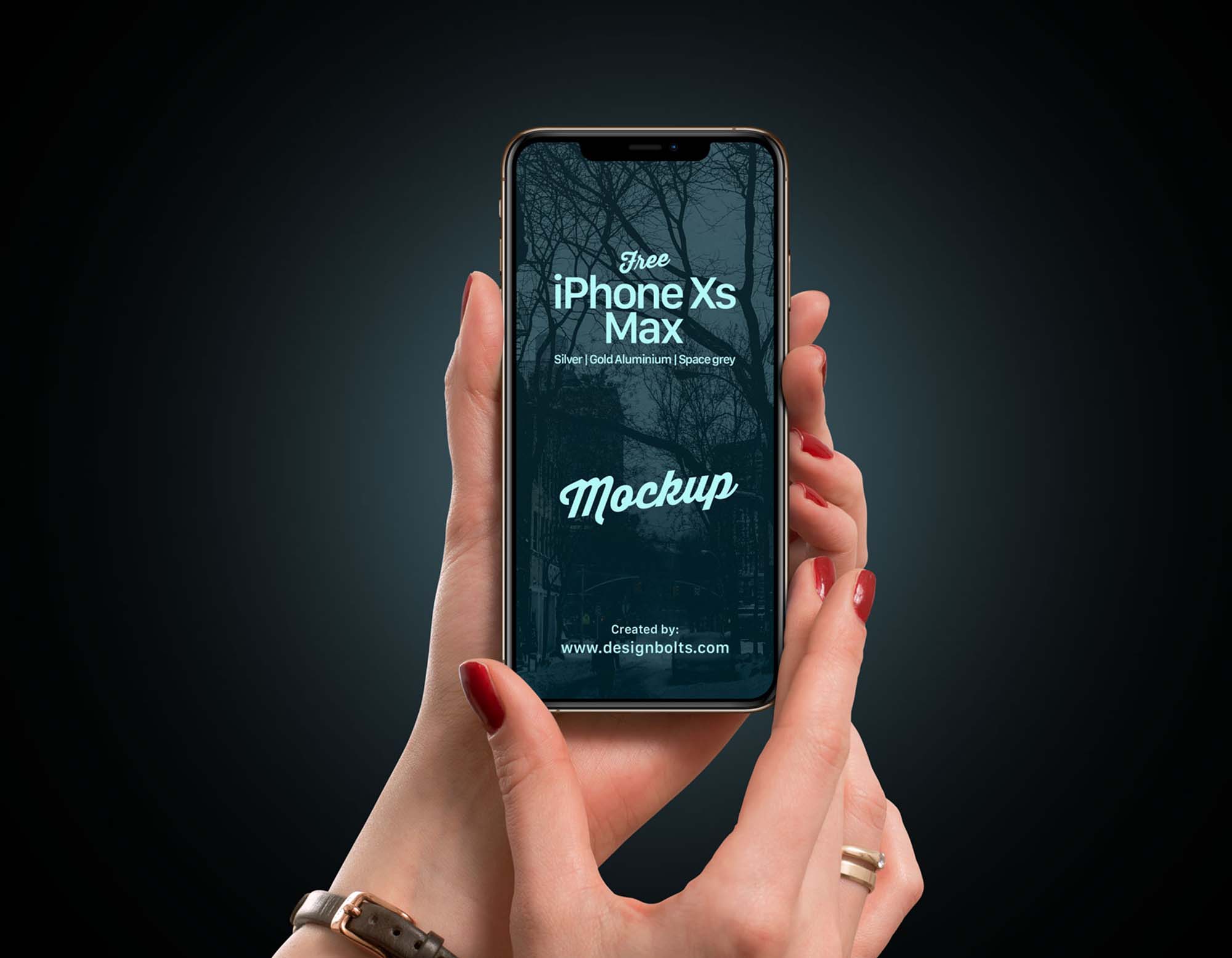 Free iPhone Xs Max in Hand Mockup (PSD)