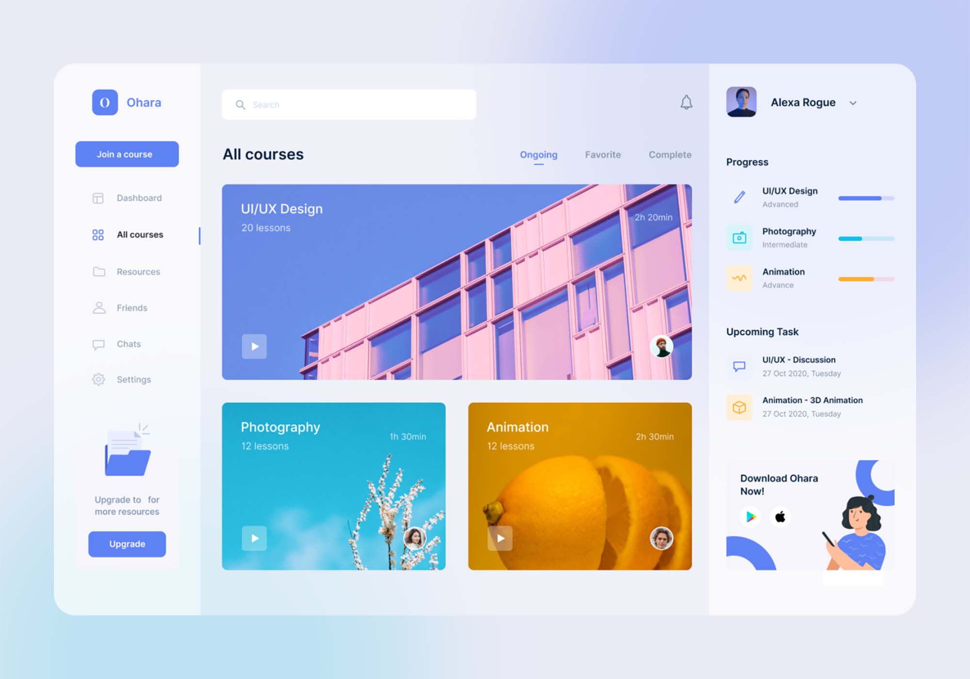 Free Ecourse Dashboard UI Template (FIG)