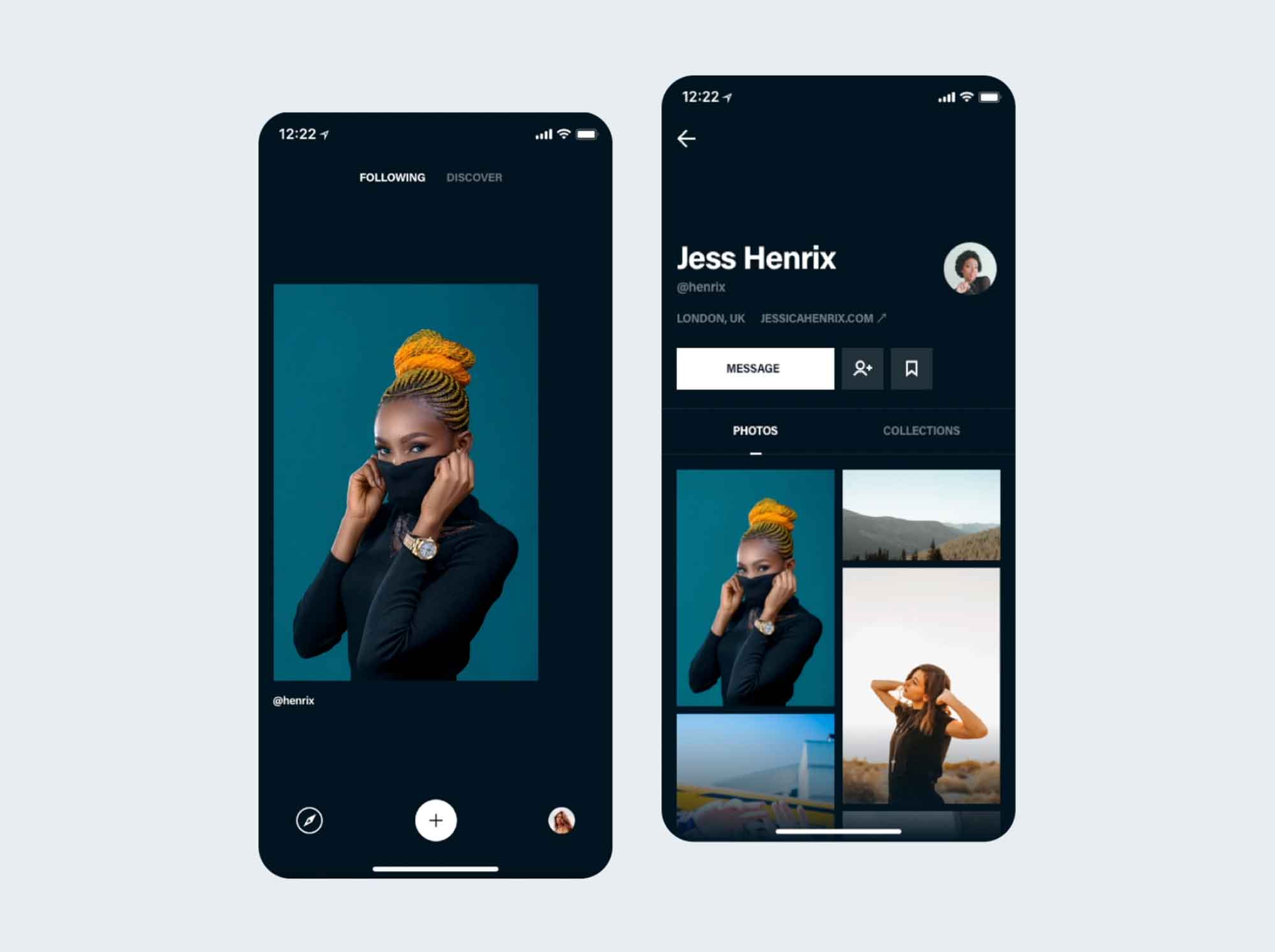 Browse Photos & Profile App Screen UI Template (Sketch)