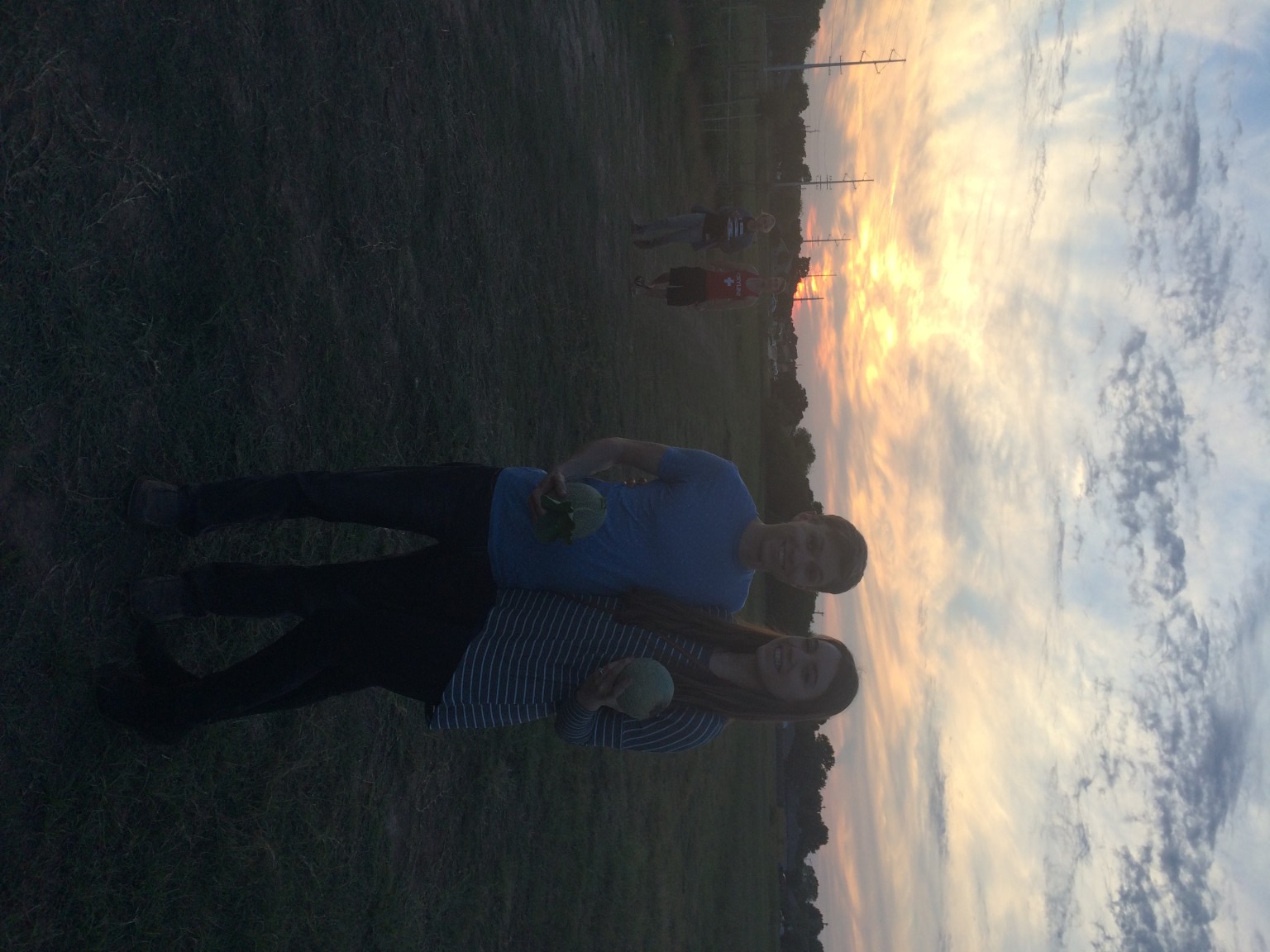Michelle and Daniel in a field at sunset.