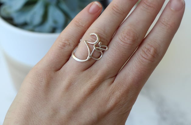 A hand extended with a ring on the fourth finger.