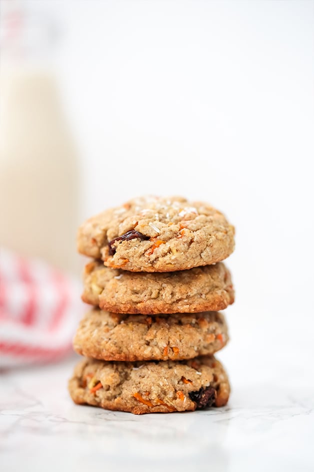 A stack of carrot cake cookies stacked on top of each other.