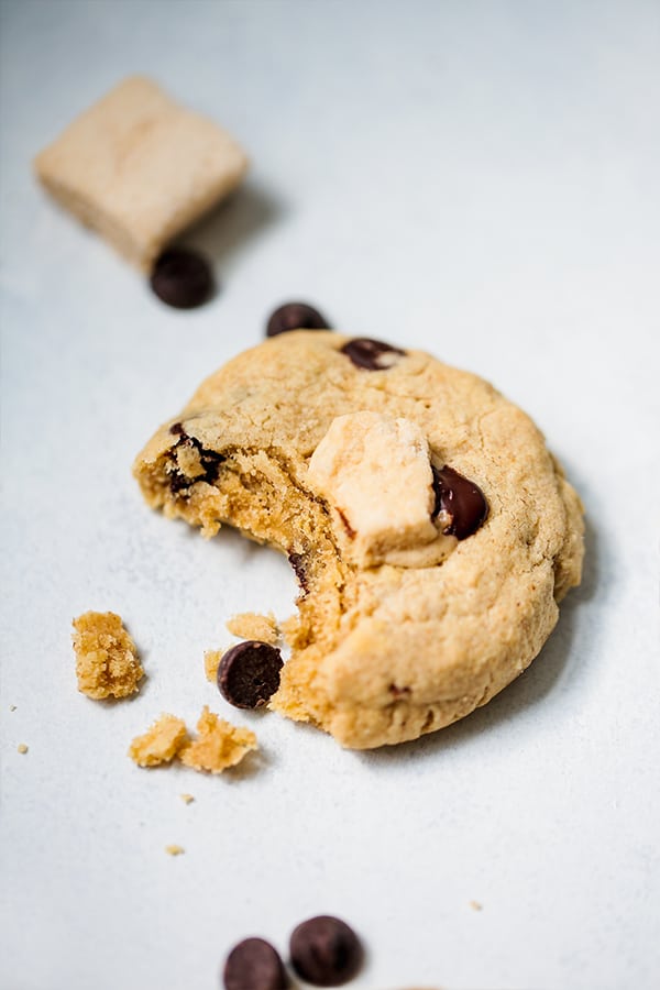 A s\'mores cookie with a bite taken out of it.