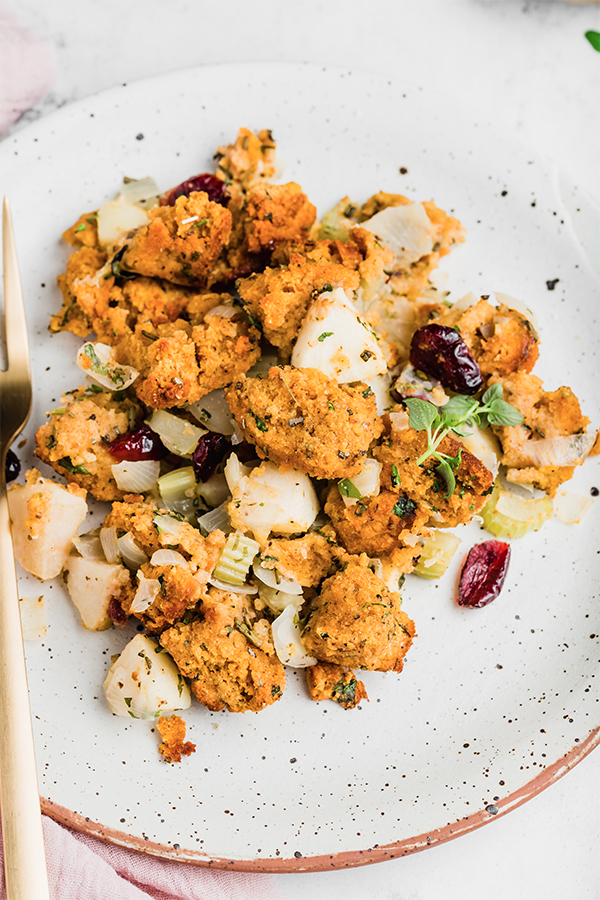 A plate of cornbread stuffing.