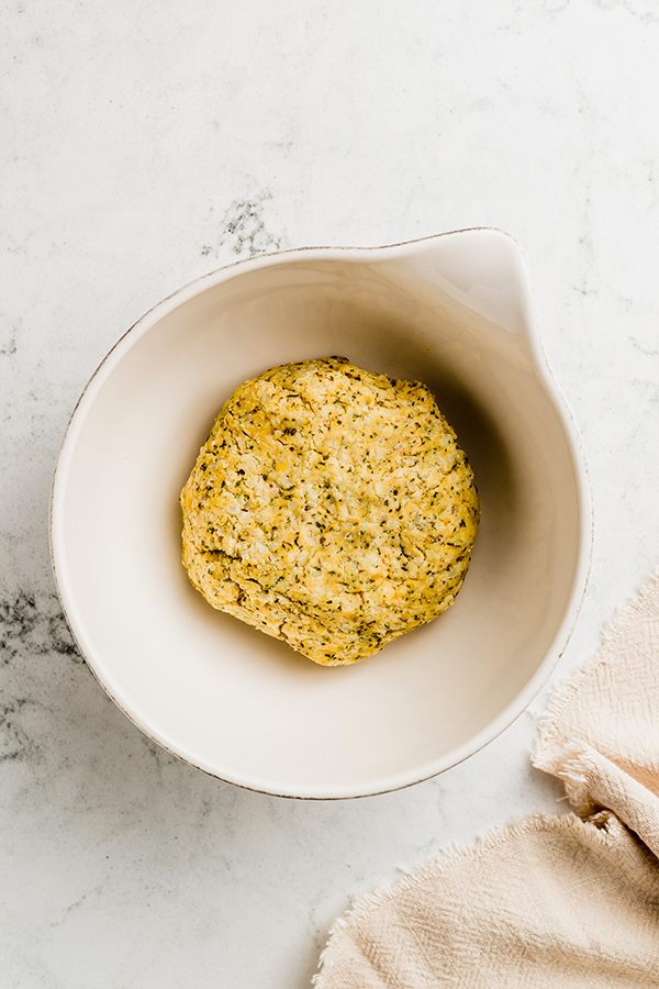 The dough for cauliflower breadsticks.