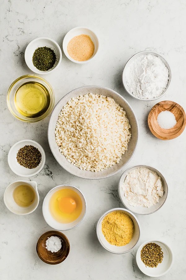 The ingredients for cauliflower breadsticks.