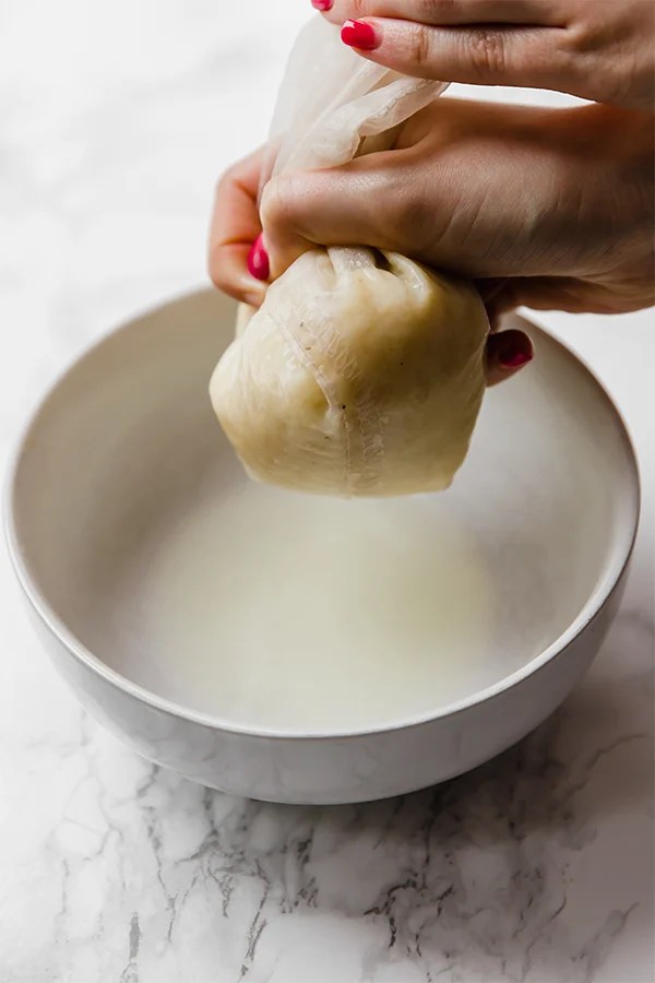 cauliflower strained with a cheesecloth