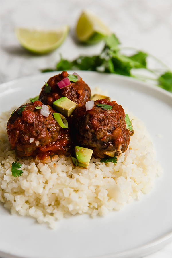 enchilada meatballs on cauliflower rice