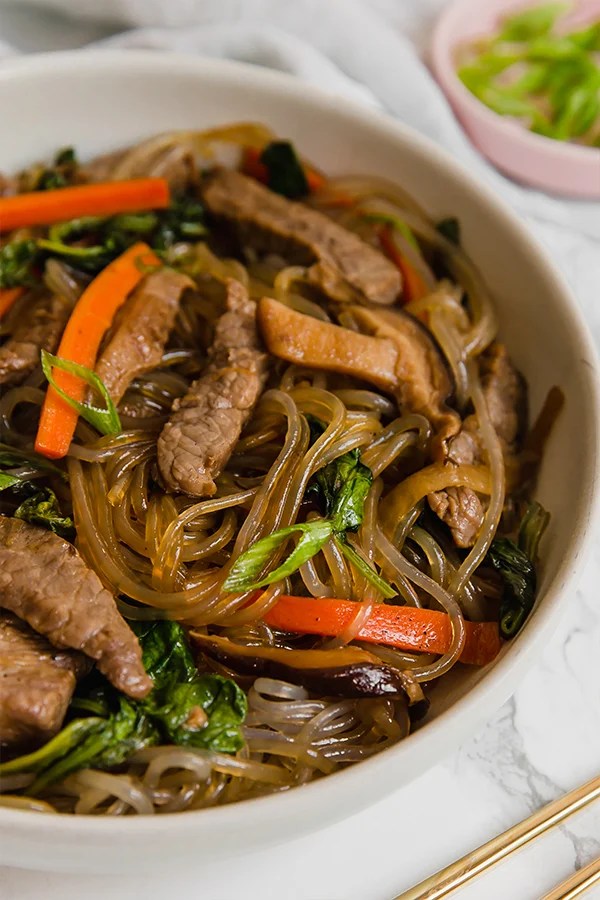 Japchae in bowl