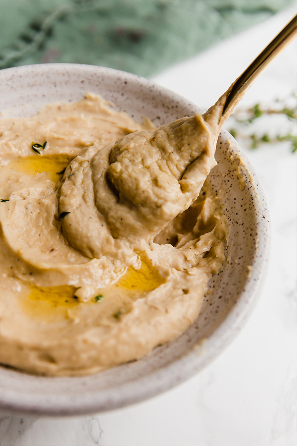 Roasted Cauliflower Parsnip mash with spoon