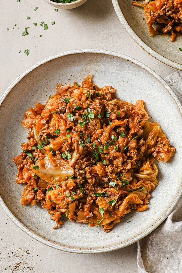 Plate of unstuffed cabbage roll.