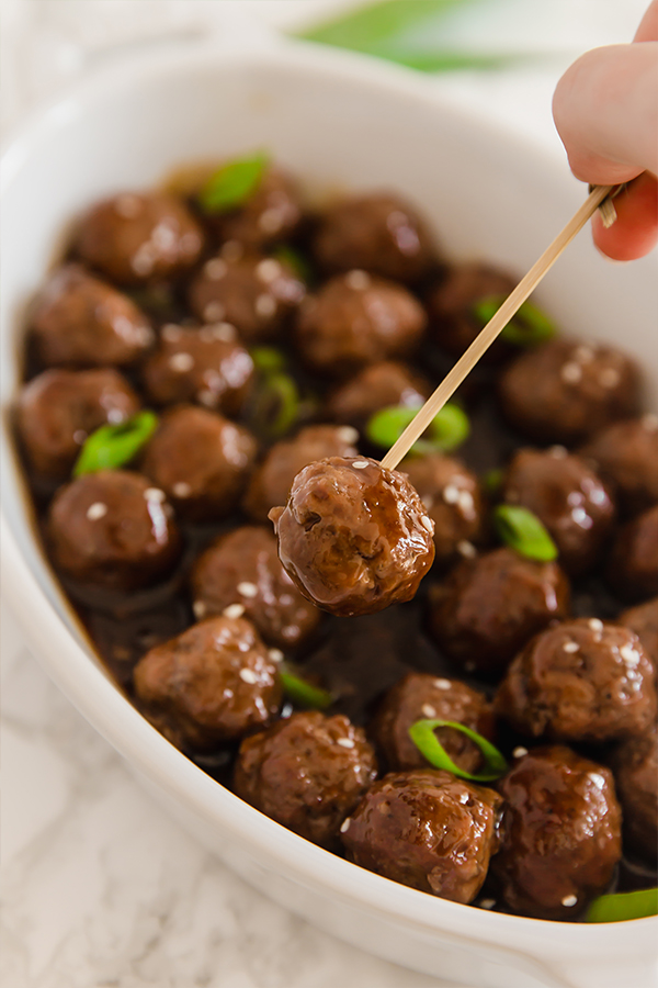 Mongolian meatballs with toothpick