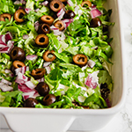 A white baking dish filled with paleo taco dip.