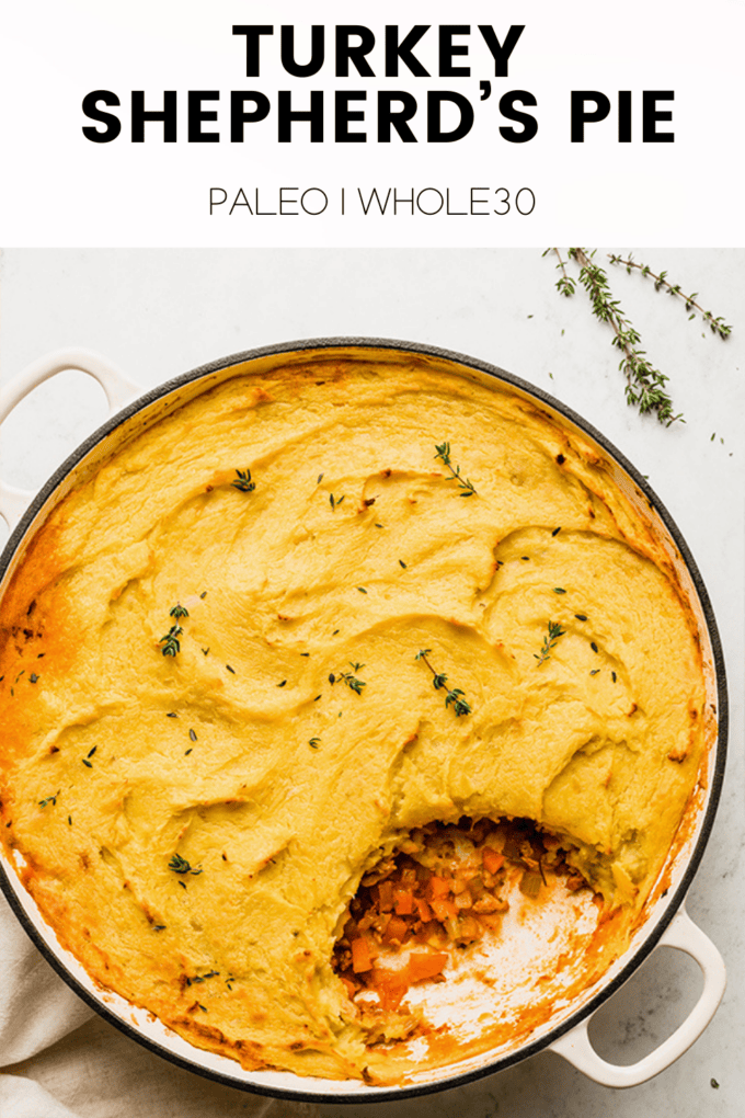 Food with text \"Turkey Shepherd\'s Pie Paleo | Whole30.\"