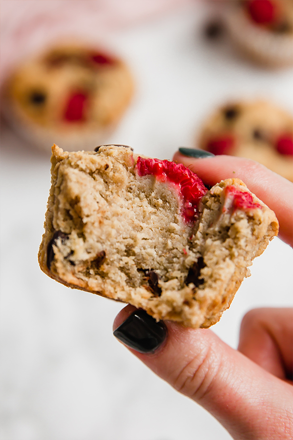 raspberry chocolate chip banana muffin inside