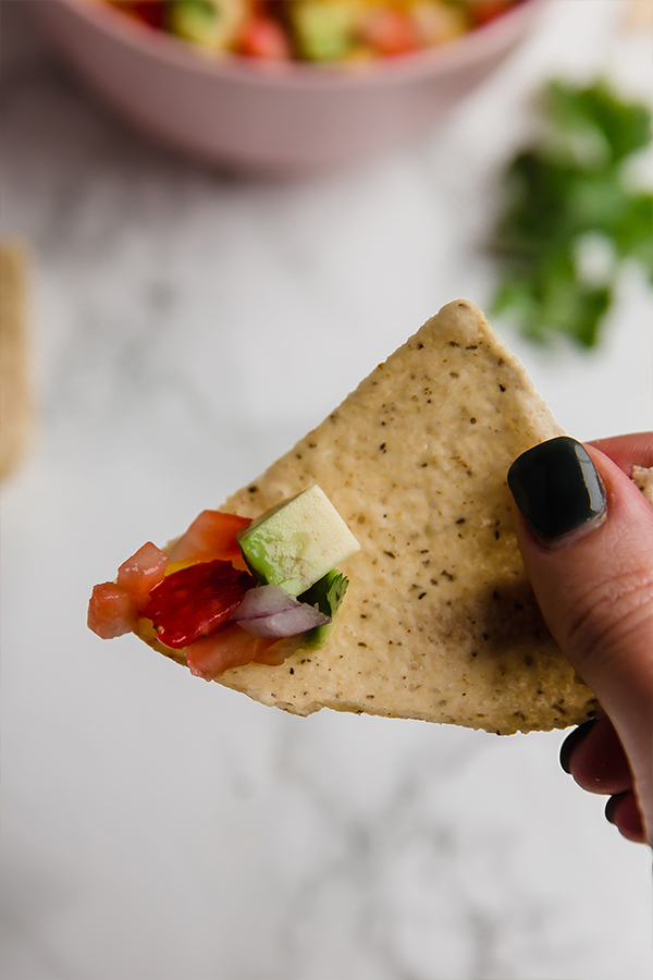 Mango salsa on chip