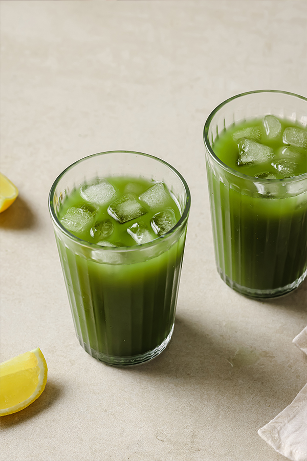 Two glasses of matcha lemonade.