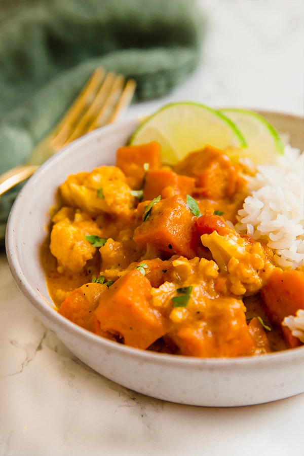 Sweet potato Cauliflower curry with rice