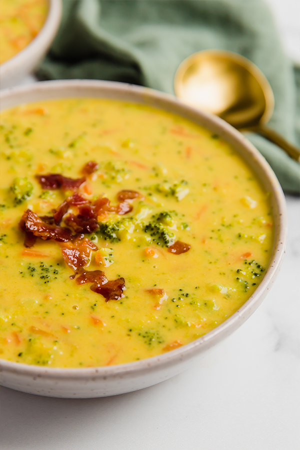 Bowl of broccoli cheese soup