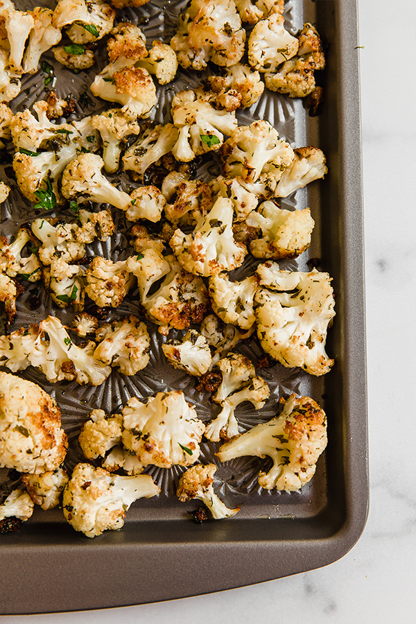 ranch roasted cauliflower on pan