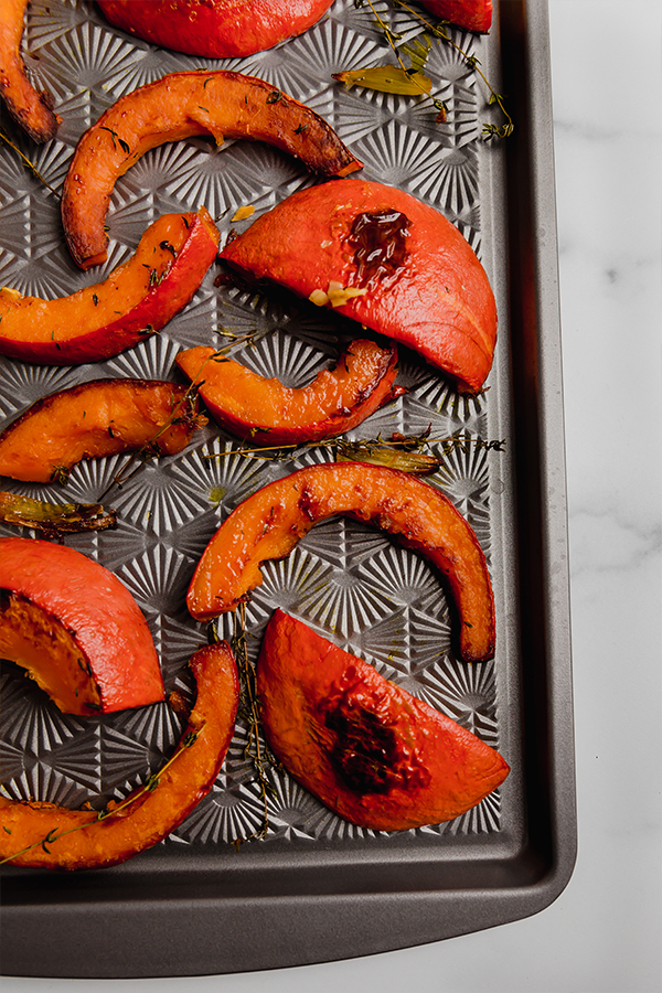roasted red kuri squash on pan