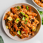 A white bowl filled with paleo taco pasta.