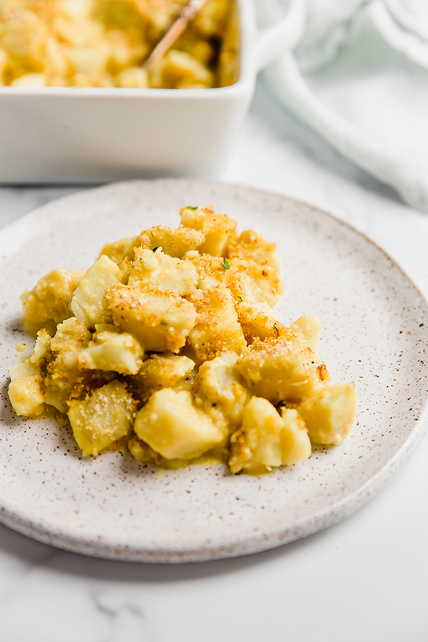 cheesy sweet potato casserole on plate