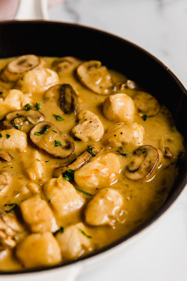 chicken stroganoff in skillet