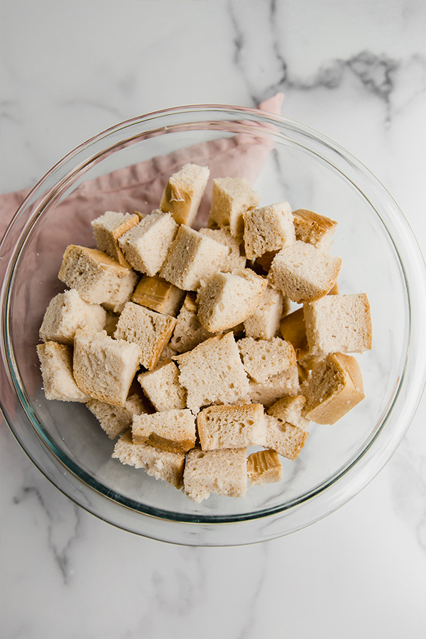 gluten free bread cubes in a bowl