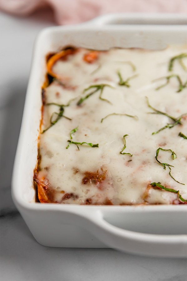 sweet potato lasagna in casserole dish