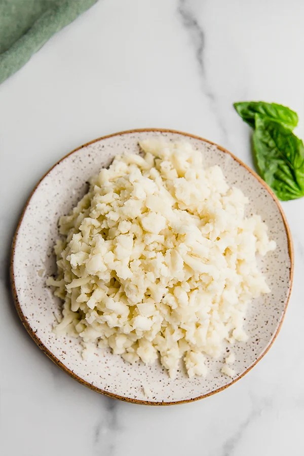 AIP mozzarella cheese crumbles on plate