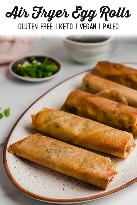 A platter of cooked air fryer egg rolls.