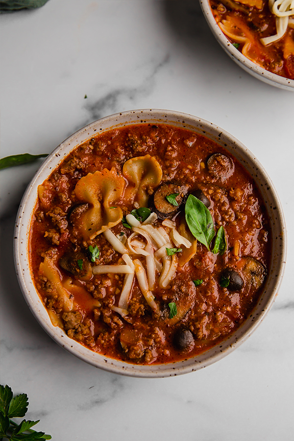 pizza soup in bowl