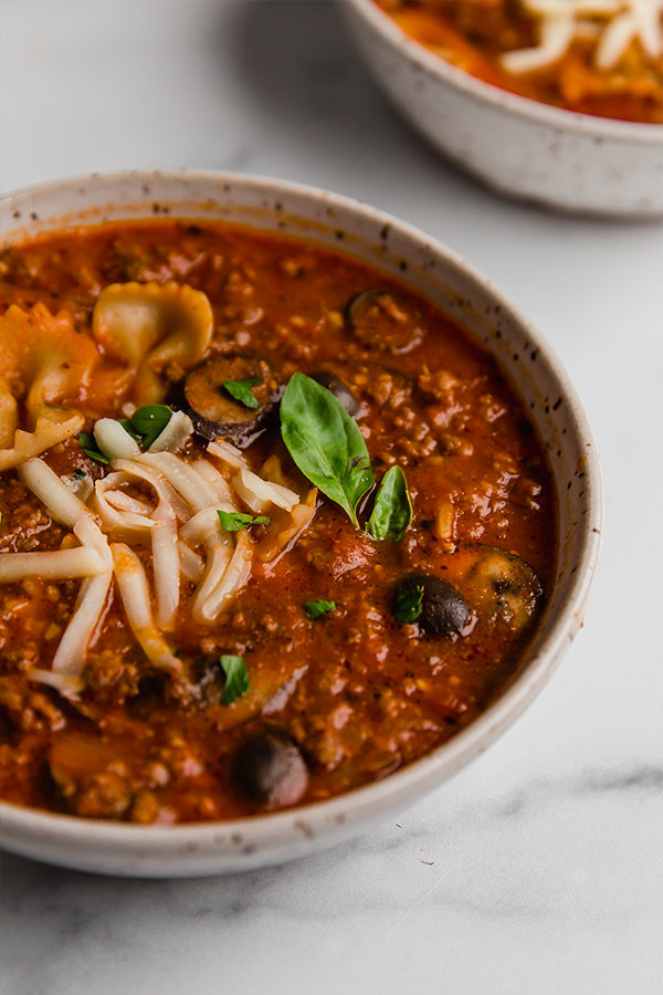 pizza soup in bowl