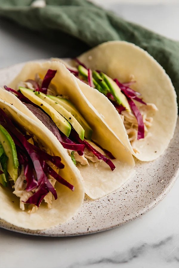 Plate of cilantro lime chicken tacos.