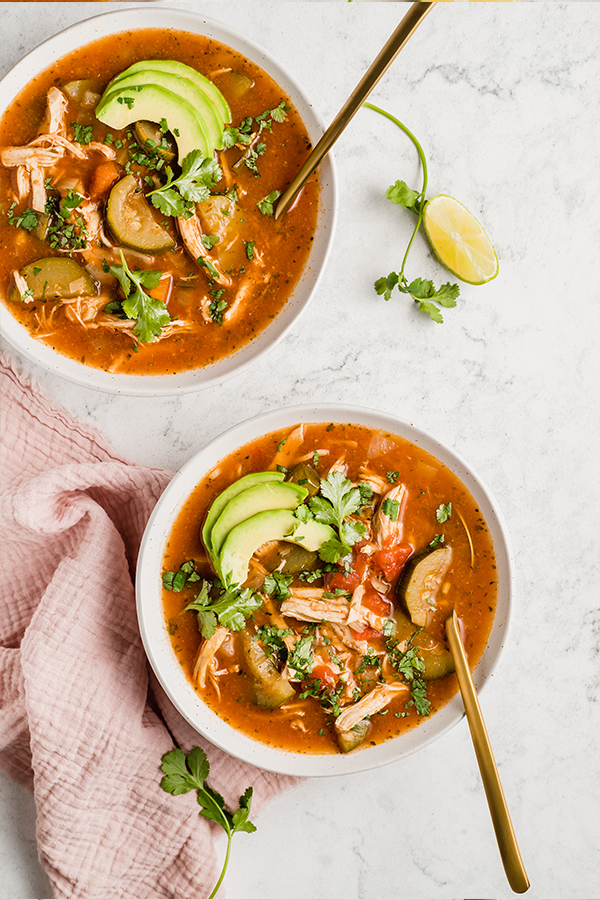 instant pot chicken no-tortilla soup in 2 bowls